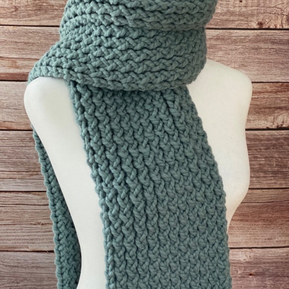 Chunky Succulent Green Grey Long knitted Scarf Aqua - Picture 5 of 7